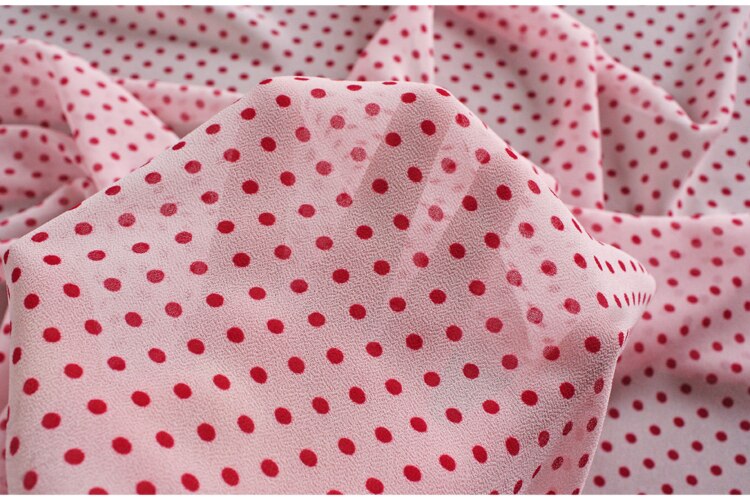 50*145cm Light Pink Polka Dot Small Dot Printed High Twist Chiffon Fabric Dress Shirt Women's Handmade DIY Fabric