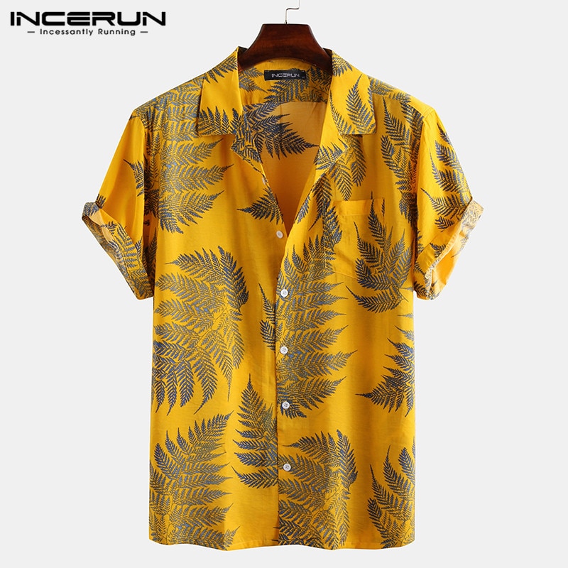 Utskrift män hawaiisk skjorta tropisk kortärmad semester 2022 kavajknapp manliga strandskjortor casual streetwear camisa incerun