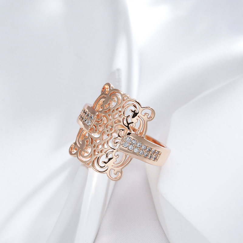 Kienl Trend 585 anillo grande cuadrado de Color oro rosa para mujer, anillo étnico de novia de Metal brillante con circonita Natural Vintage, joyería diaria