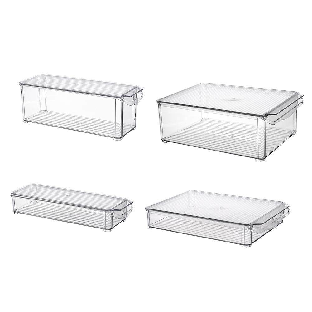 2 Pack - Acrylic Food Storage Container Bin with Lid and Handle for Cabinet, Fridge, Freezer - Organizer