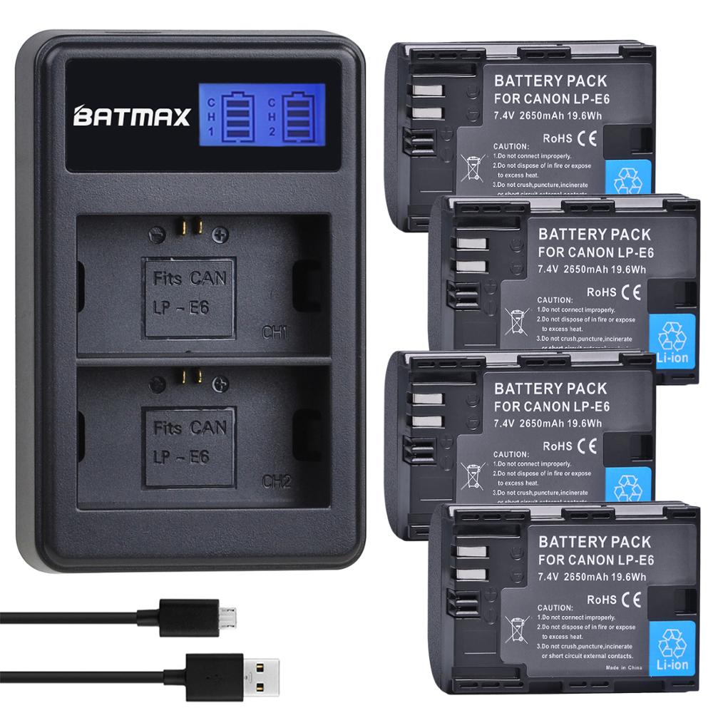Batmax 2650Mah LP-E6 LPE6 E6 Batterij + Lcd Dual Usb Oplader Voor Canon Eos 5DS R 5D Mark Ii 5D Mark Iii 6D 7D 80D 90D Eos 5DS R: 4battery and charger