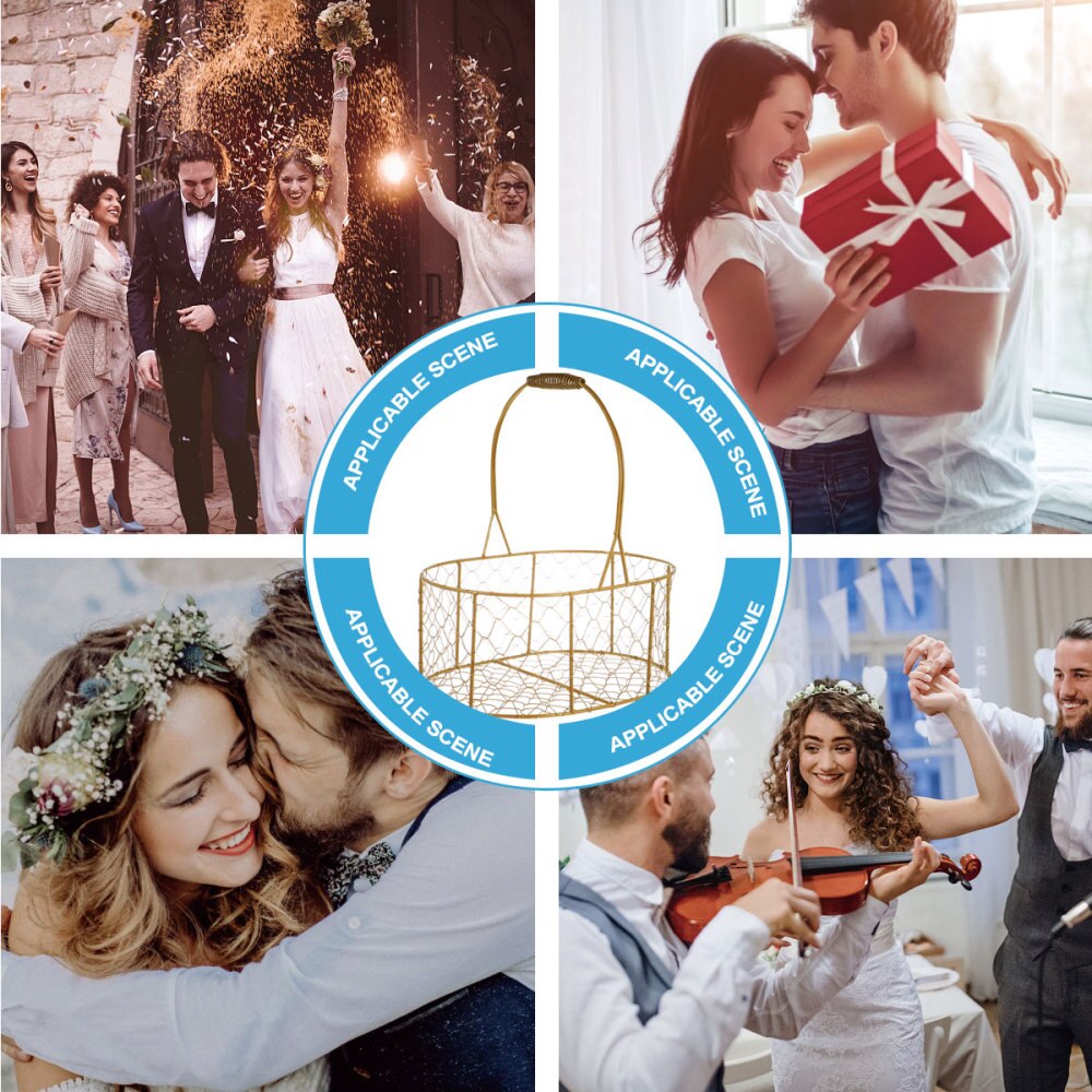 1Pc Woven Woven Box Exquisite Basket for Wedding (Golden, Round)