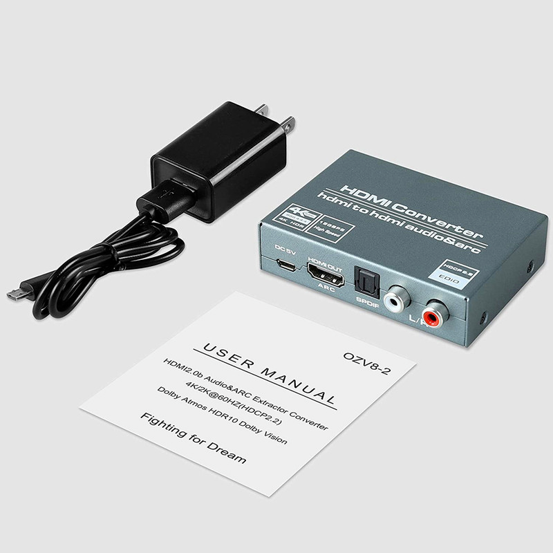 Extrator de áudio hdmi 2.0 hdmi para rca 4k 60hz yuv4:4:4 hdr hdmi adaptador conversor de áudio 4k hdmi para óptico toslink spdif