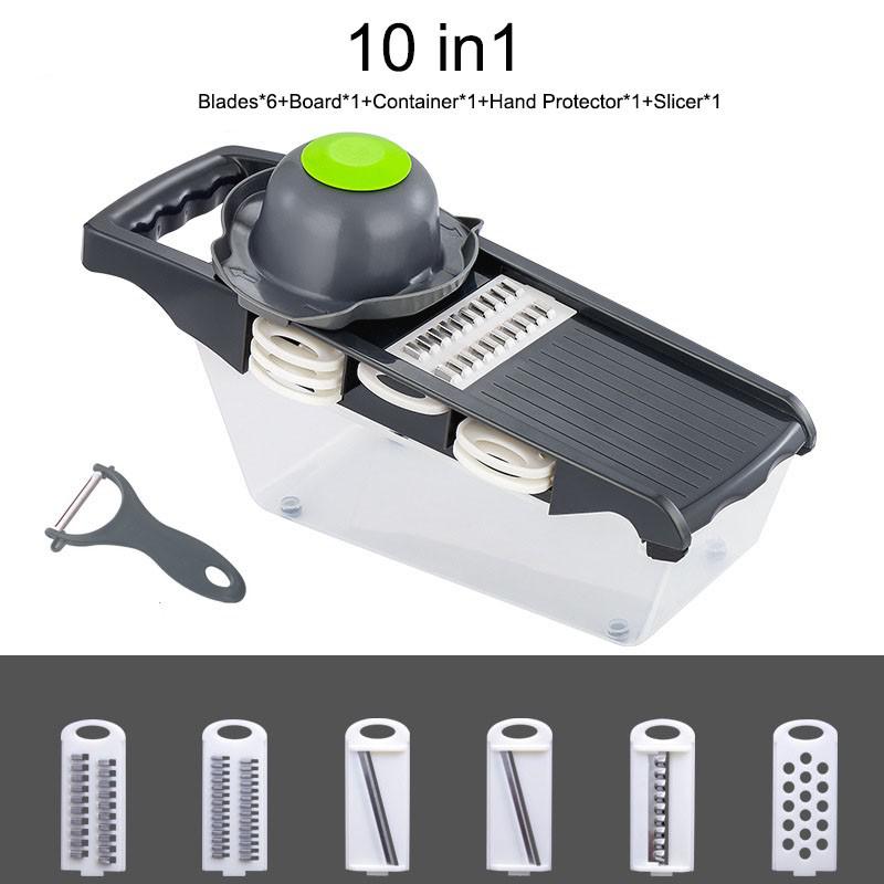 Multifunctional 10 in 1 Vegetable Chopper with Container Potato Slicer Shredder Smash Food Processor 6 Blades: Default Title