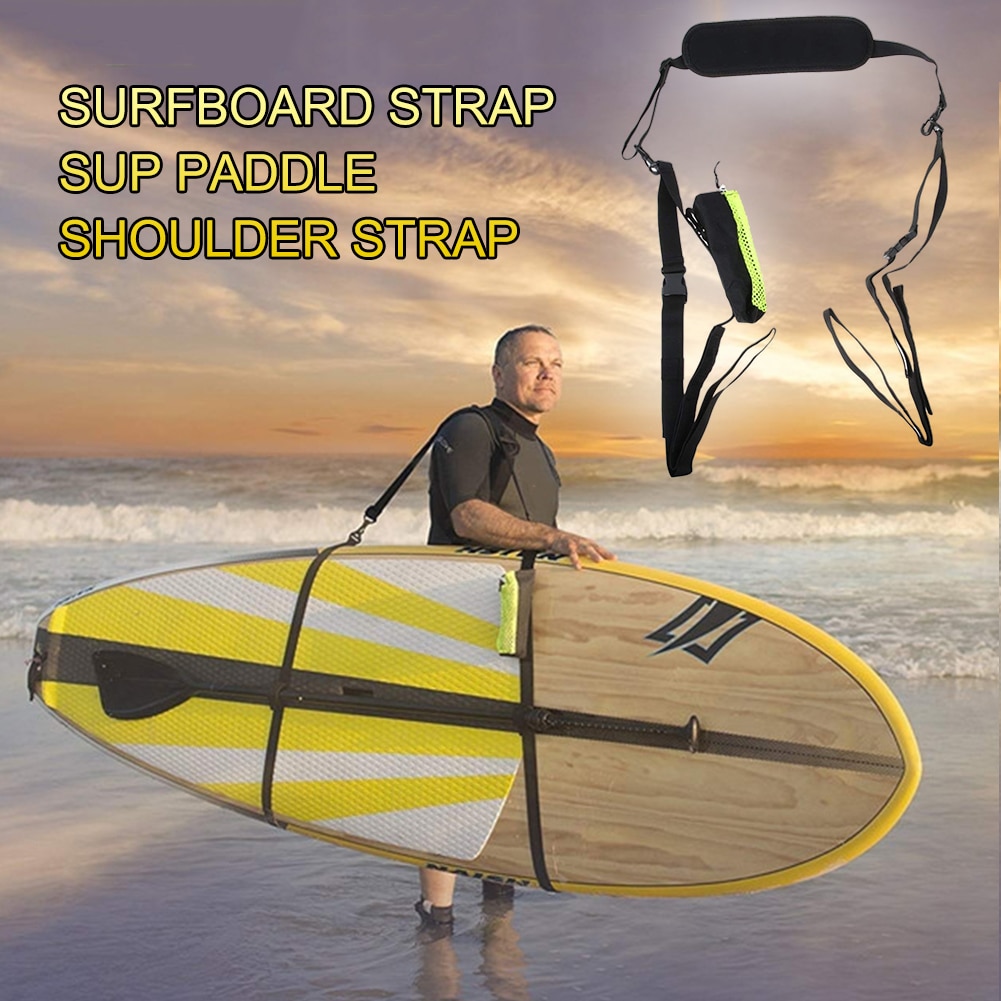 Surfbrett-schultertragegurt, verstellbarer stand-up-paddleboard-gurt mit wasserflaschentasche für surf-finnen, paddel und wakeboard