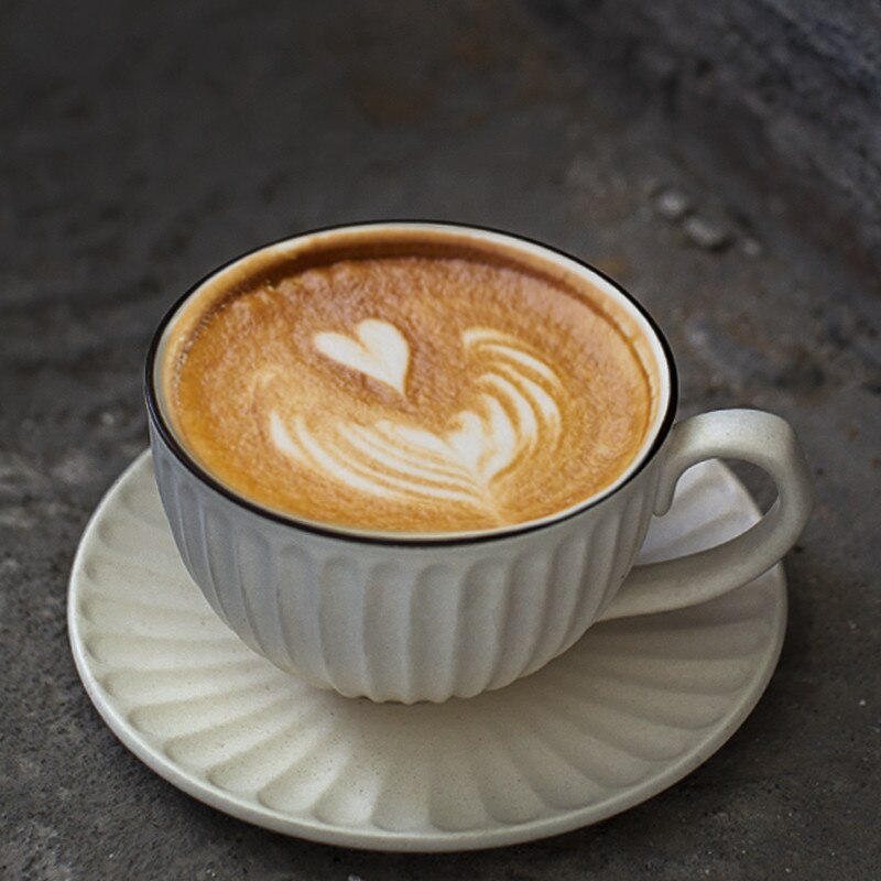 European Ceramic Retro Coffee Cup with Saucer Set Handmade Japanese Style Milk Mug Coarse Pottery Office Teacups Drinkware