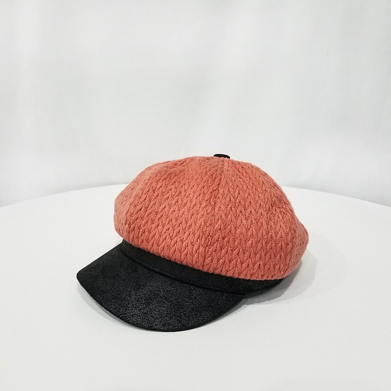 Efterår og vinter strikket ottekantet hat retro, fortykket og varm baretmalerhue