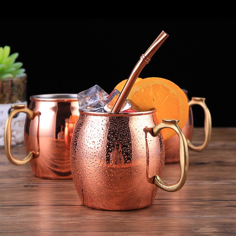 304 Stainless Steel Copper-plated Beer Mug Coffee Cup Drum-shaped Cocktail Glass Bar Accessories