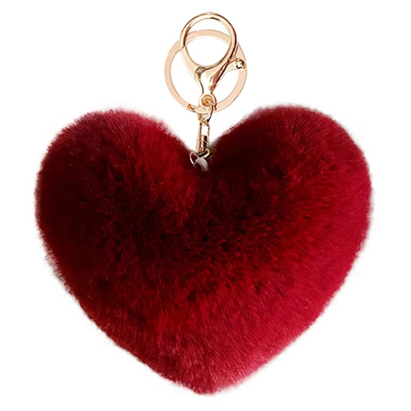 2020 New Lovely Heart Keychains Women's Pom Poms Faux Rex Rabbit Fur Ball Key Chains Girl Bag Hang Car Key Ring Pendant: 9