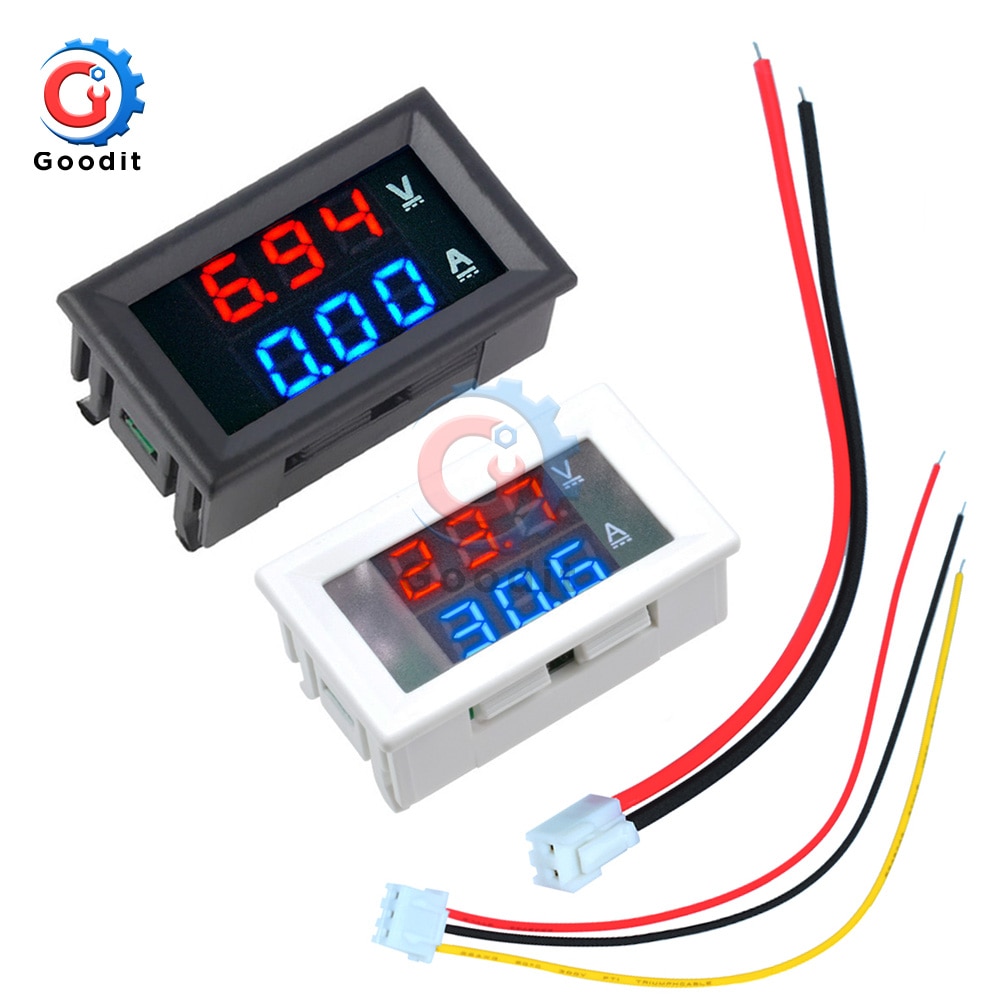 Dual LED Display Mini Digital Voltmeter Amperemeter DC 100V 10A Panel Amp Volt Spannung Strom Meter Tester 0,56" weiß/Schwarz Fall