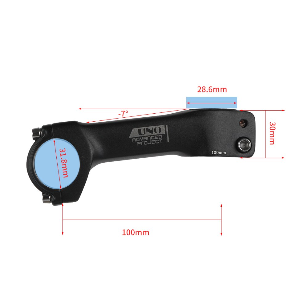 UNO Brand Ultralight Bike Stem -7 Degree MTB Road Bicycle Stem 31.8mm 70-120mm Cycling Pars Bicycle Handlebar Extender Bike Stem: AS034 100mm