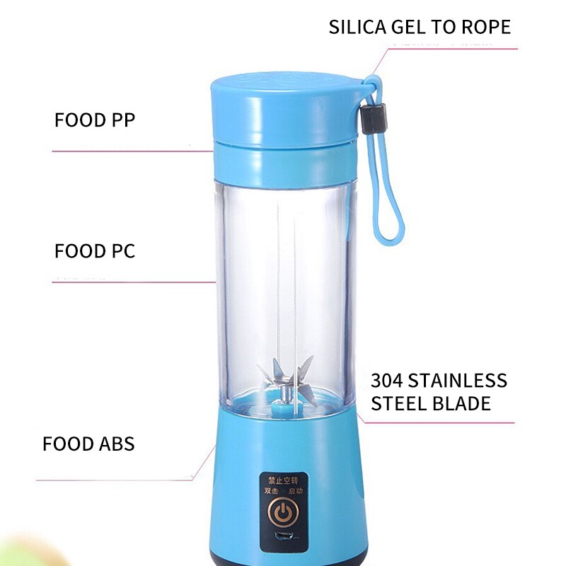 380Ml 6 Blades Mini Draagbare Elektrische Fruit Juicer Usb Oplaadbare Smoothie Maker Blender Machine Sport Fles Sap Cup