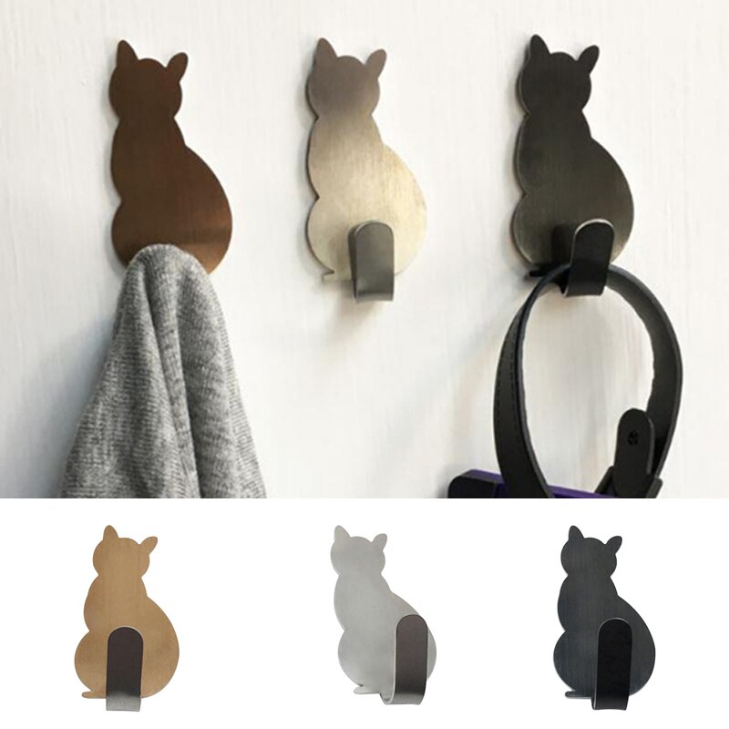 Portallaves de pared con forma de gato, 2 uds., llavero decorativo de acero inoxidable, ganchos para llaves colgante decoración para el hogar