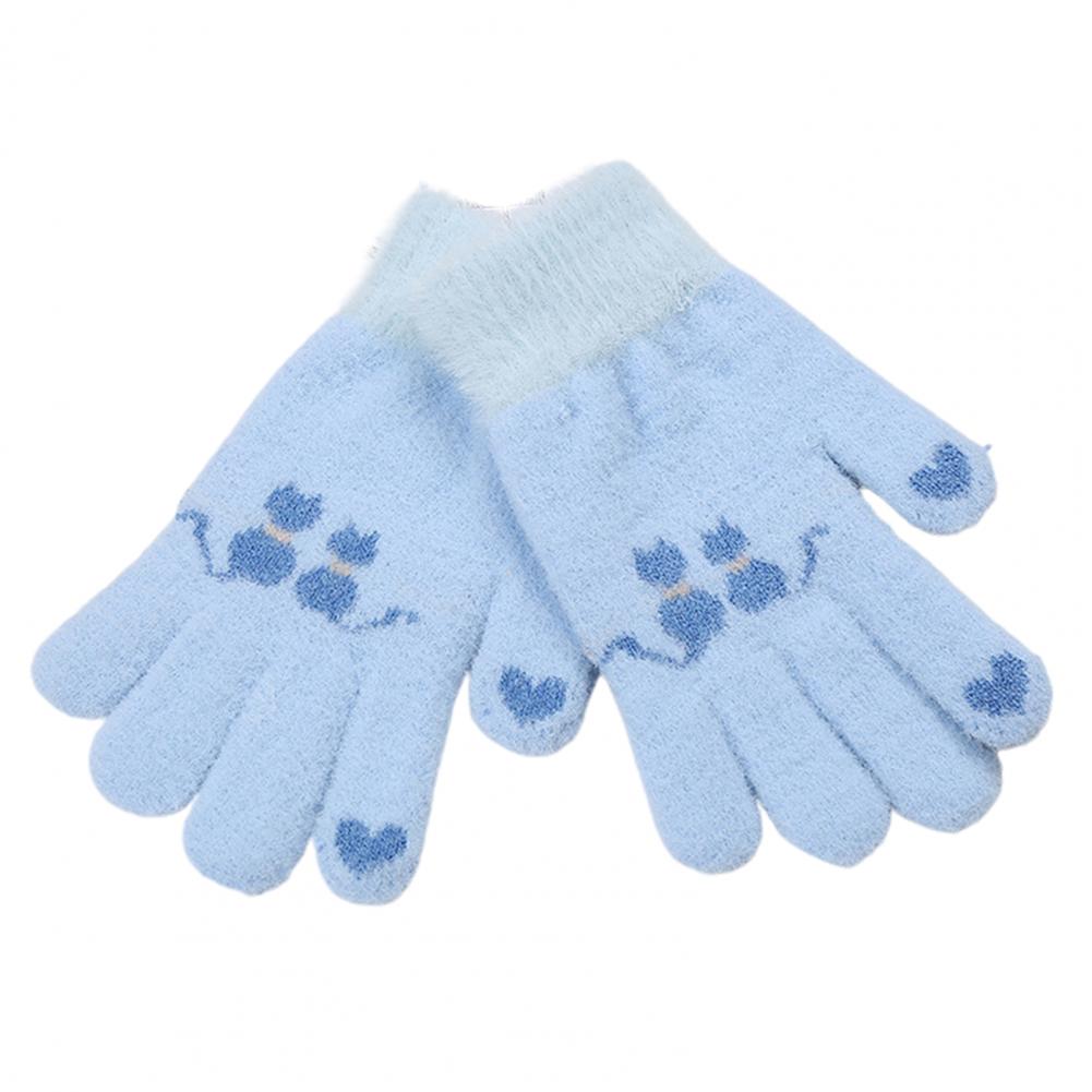 Teenagers Kids Winter Warm Leuke Kat Patroon Volledige Vinger Jacquard Gebreide Handschoenen