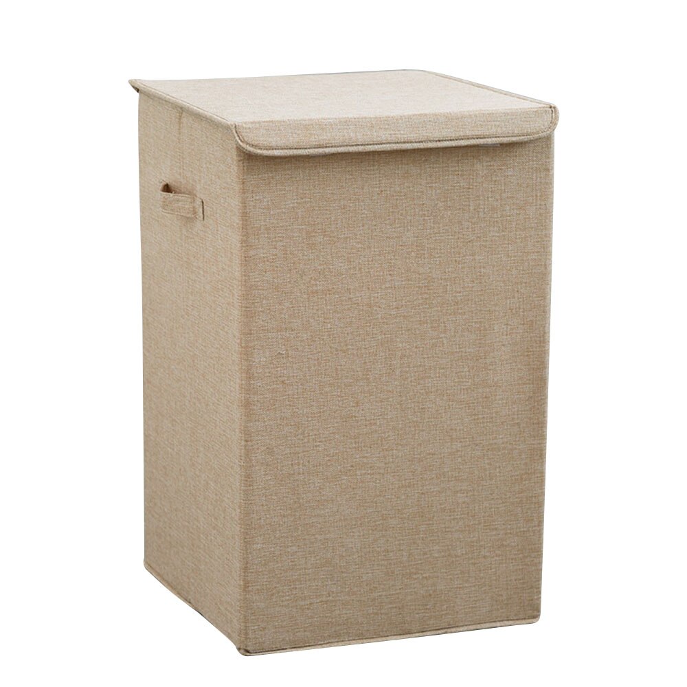 Cotton Laundry Basket With Cover Bathroom Laundry Basket Large Kitchen Storage Basket Home Collapsible Waterproof Laundry Hamper: beige / 63x40x40cm
