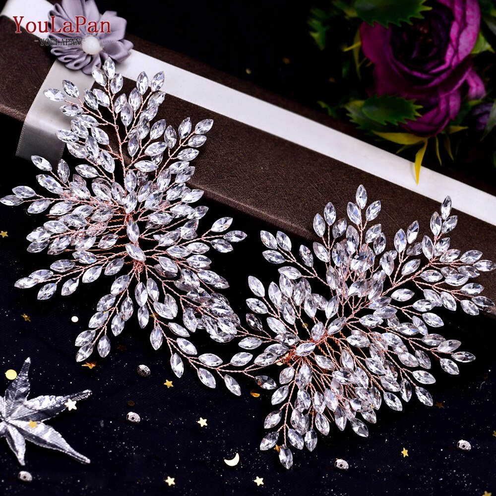YouLaPan HP379 luksusowe ślubne grzebienie do włosów diamenty ślubne biżuteria do włosów upuść kształt Rhinestone ozdoba ślubna do włosów dla panny młodej nakrycia głowy: HP392-RG