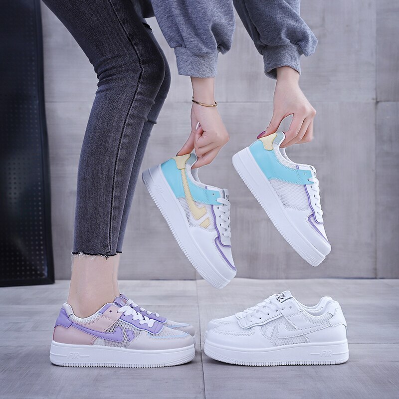 Buty do chodzenia moda damska oddychające sznurowane buty z grubej platformy trampki wygodne