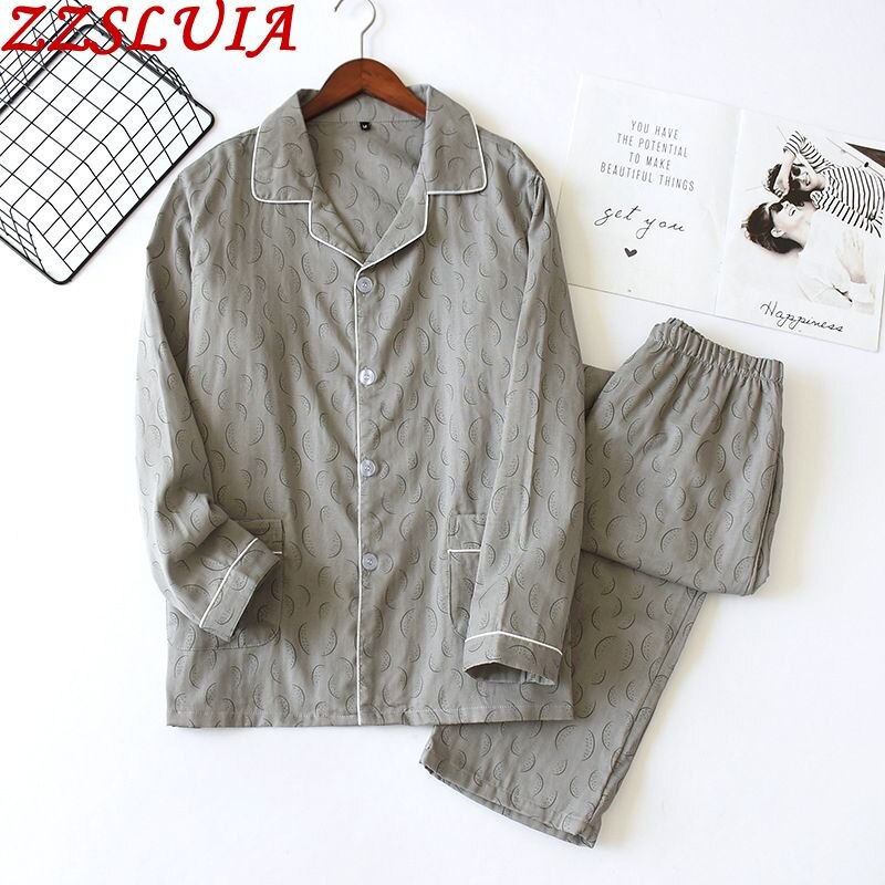 Men's sleepwear pyjamas suits watermelon fruit printed pajamas sets Cotton 2pcs night suits homewear clothes: Gray / L