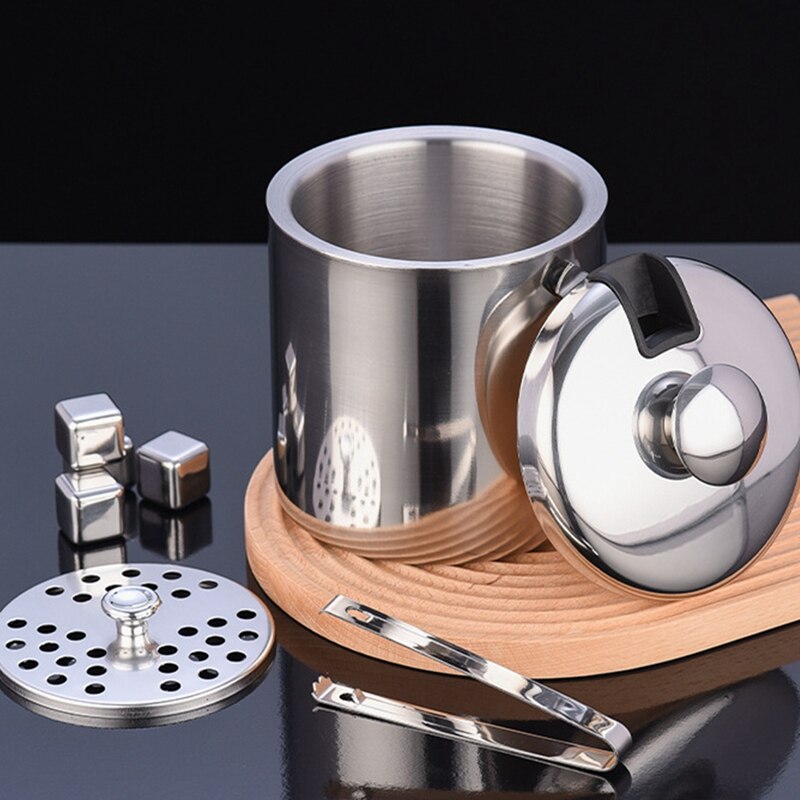 Double-Layer Stainless Steel Ice Bucket Portable Champagne Bucket Thickened Ice Bucket With Ice Compartment And Ice Clip