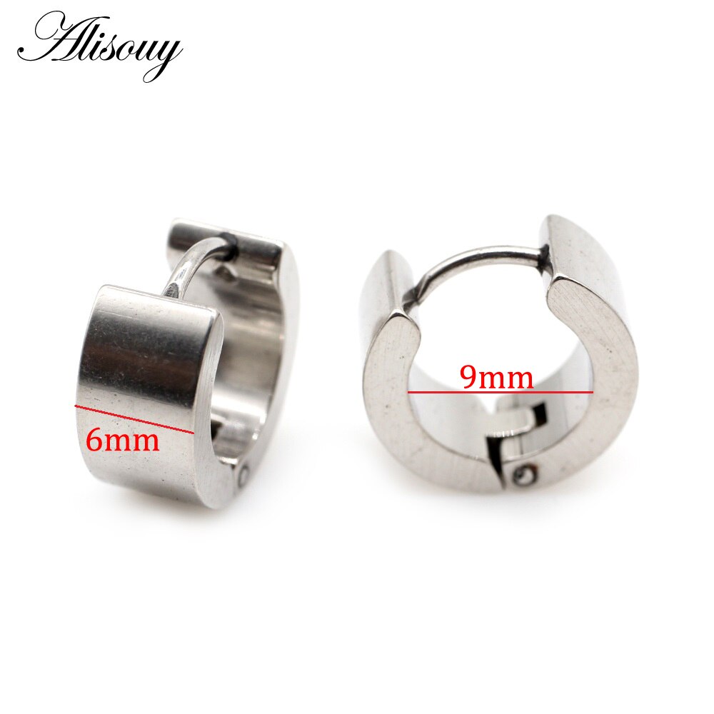 Alisouy 2 pz 7*9mm moda unica gioielli femminili Punk in acciaio inossidabile Huggies piccolo cerchio orecchini a cerchio per donna uomo gioielli: 6mm Steel Color