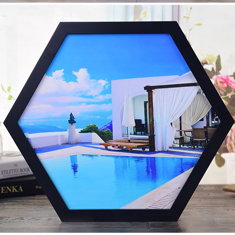 6-10 Inch Nordic Eenvoudige Hexagon Fotolijst Multilaterale Houten Frame Woonkamer Picture Wall Decor Mount Fotolijsten om De: Black / 10 Inch