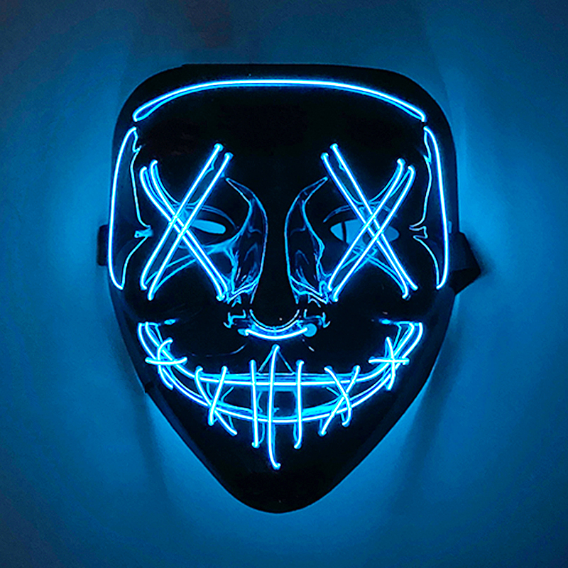 Masque facial effrayant et brillant pour Halloween, couleurs mélangées sans fil, masque de Purge LED lumineux, masque lumineux d'horreur, accessoires de Cosplay pour adultes, Costume: Violet