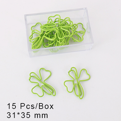 TUTU 15pcs/box four leaf clover clip befriend metal paper clips Memo Clip Metal Binder Paperclip H0222: green
