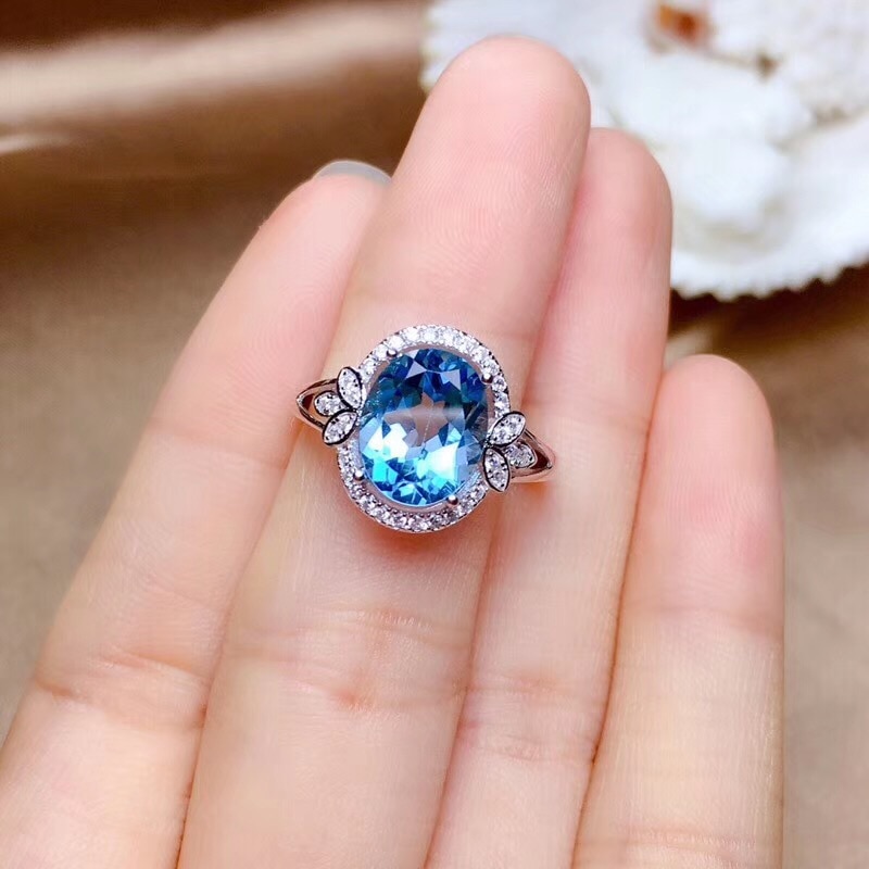 14k ouro branco anel de safira natural para mulher fina anillos de bizuteria anillos mujer gemstone azul topázio anel de casamento feminino