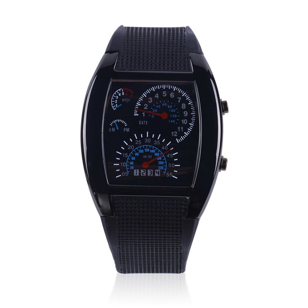 Luchtvaart turbo wijzerplaat flits led horloge heren dames sportwagen meter rubberen band horloges saat