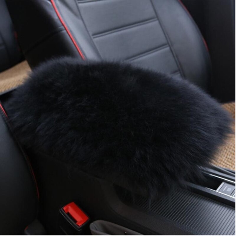 Auto Pluche Armsteun Cover Faux Fur Auto Center Arm Rest Console Pad Wol Kussen Protector Universal Voor Suv/Vrachtwagen/Auto: Black