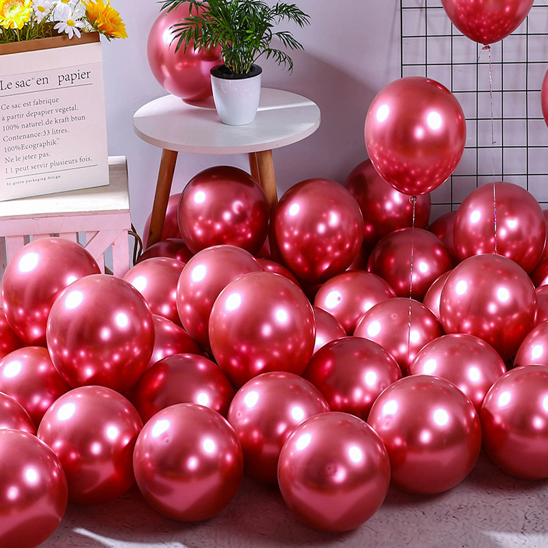 50 Uds. Globos metálicos para cumpleaños, globos metálicos dorados, cromados, plateados, rosas y dorados para , Baby Shower, decoraciones de boda: Rojo / 7inch
