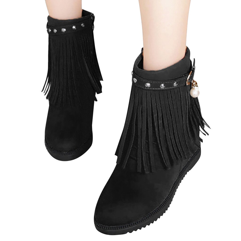 Kvinner støvler vintage dusk flat damesko dame kilehæl dusk sko perle casual flat boots for kvinner  #20: Svart / 40