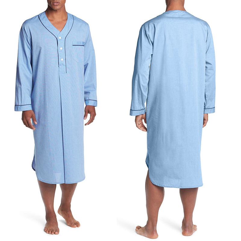Pijamas de manga larga con cuello en V para hombre, ropa de casa suelta, Color sólido, Premium, camisón