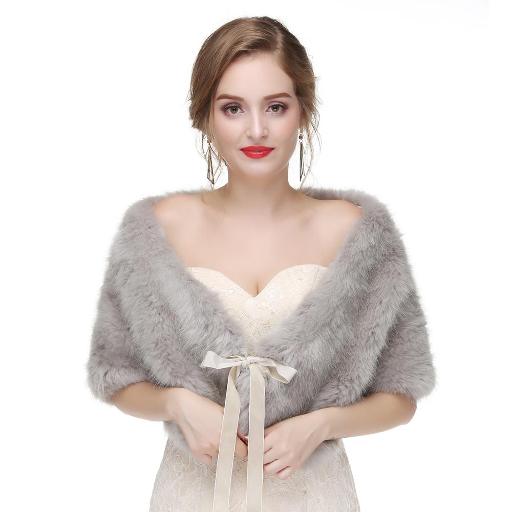Janevini Elegante Zachte Faux Fur Shawl Vrouwen Bruiloft Capes Bruids Jas Wraps Grijs Lace Up Bont Stola Formele Bolero Fourrure mariage: pj170956