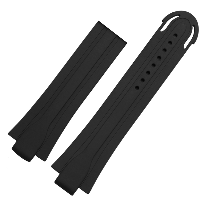24*11mm vandtæt urrem gummi silikone rem til oris ur dykker sport urrem sort til aquis rem dobbelt spænde: Sort gul