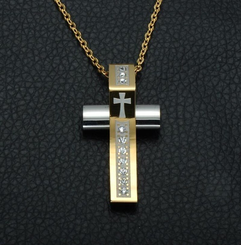 Pendentifs naturels en or pour hommes, deux tons, bijoux en croix