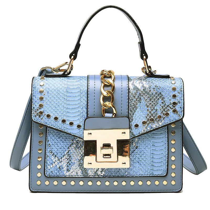 Vrouwen Tas Draagbare Kleine Vierkante Tas Slangenhuid Klinknagel Lock Bag Messenger Enkele Schouder Dubbele Laag tas