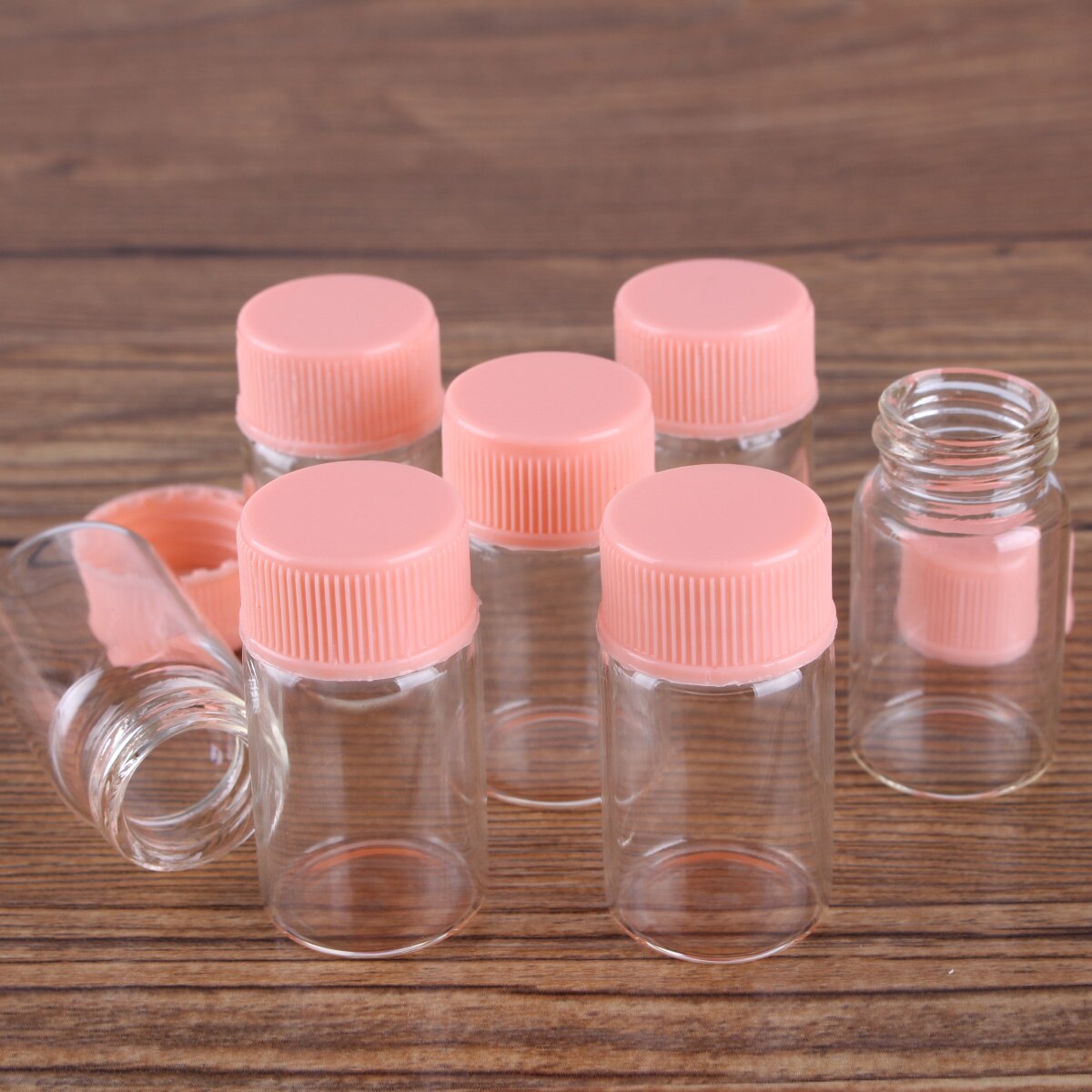 Frascos de vidrio con tapas de plástico rosa para especias, CON POCIÓN frascos de vidrio, 10 Uds. De diámetro de 22mm, 5ml/6ml/7ml/10ml/14ml