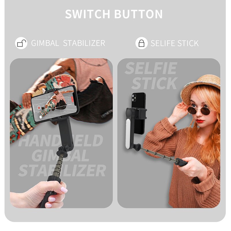 Mini Handheld Gimbal Stabilizer Met Licht Invullen Draadloze Afstandsbediening Draagbare Telescopische Selfie Stok Statief Voor Telefoon Houder Stand