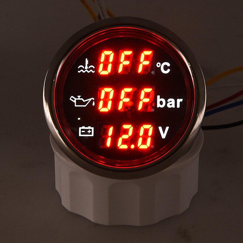 52Mm Waterdichte 3 In 1 Multifunctionele Digitale Gauge Water Temp Oliedruk Met Alarm 9-32V Voor Auto Boot Universele