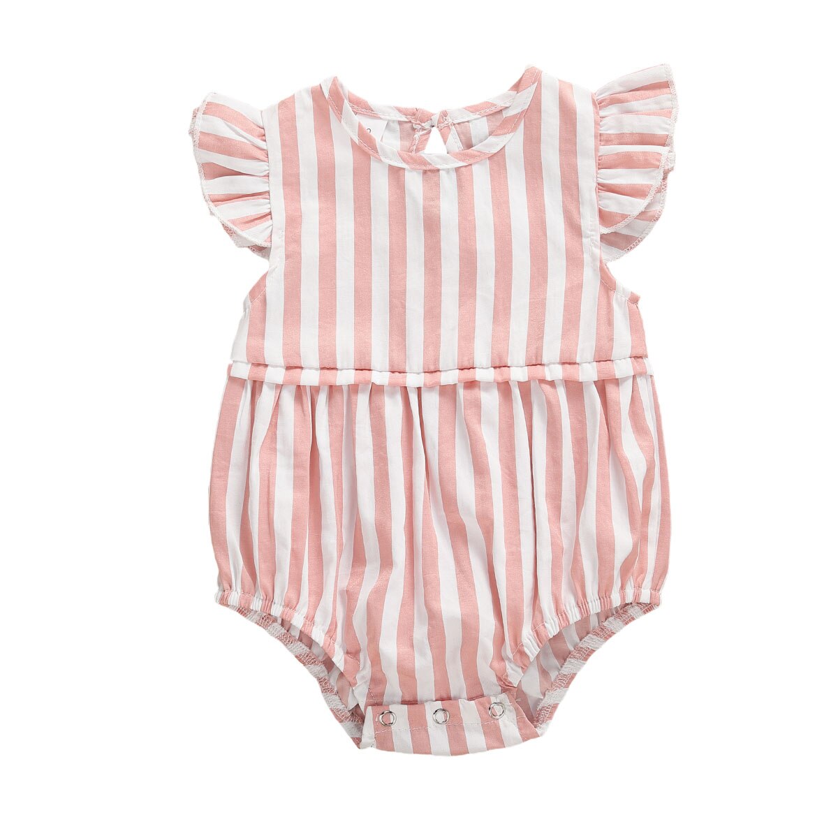 Een Stuk Rompertjes Kinderen Baby Meisjes Jongens Gestreepte Print Outfits 0-18M Ruches Korte Mouwen Mooie Jumpsuits 2 kleuren: Roze / 3M