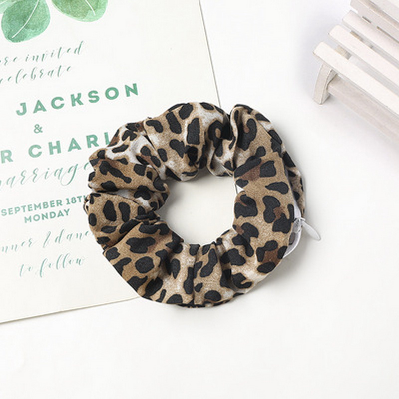 Women Satin Zip Scrunchies Elastic Velvet Hairbands Leopard Crunchy Hair Ties Pocket Scrunchie Holder With Zipper Headwear