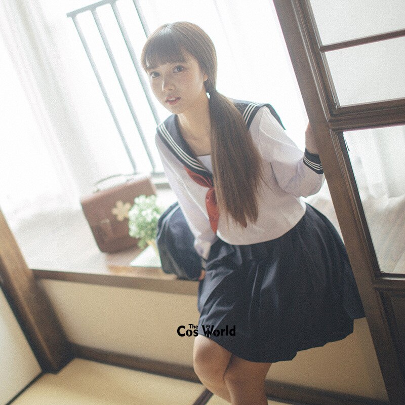 White Navy Blue Summer Navy Sailor Suit Tops Skirts JK High School Uniform Class Uniform Students Cloth