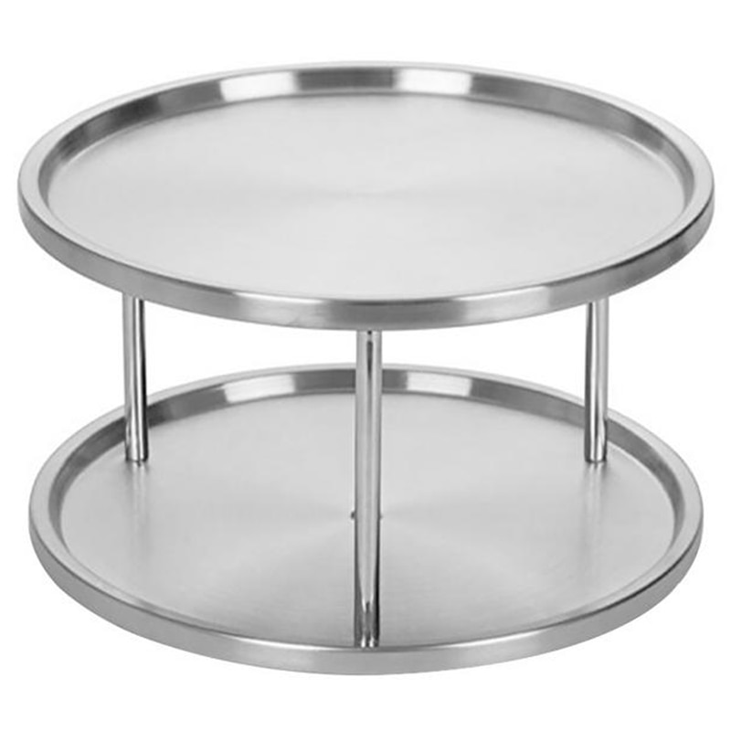 Krydderihylde rustfrit stål arrangørbakke 360 graders drejebord roterende 2 stativ til spisebord køkkenborde