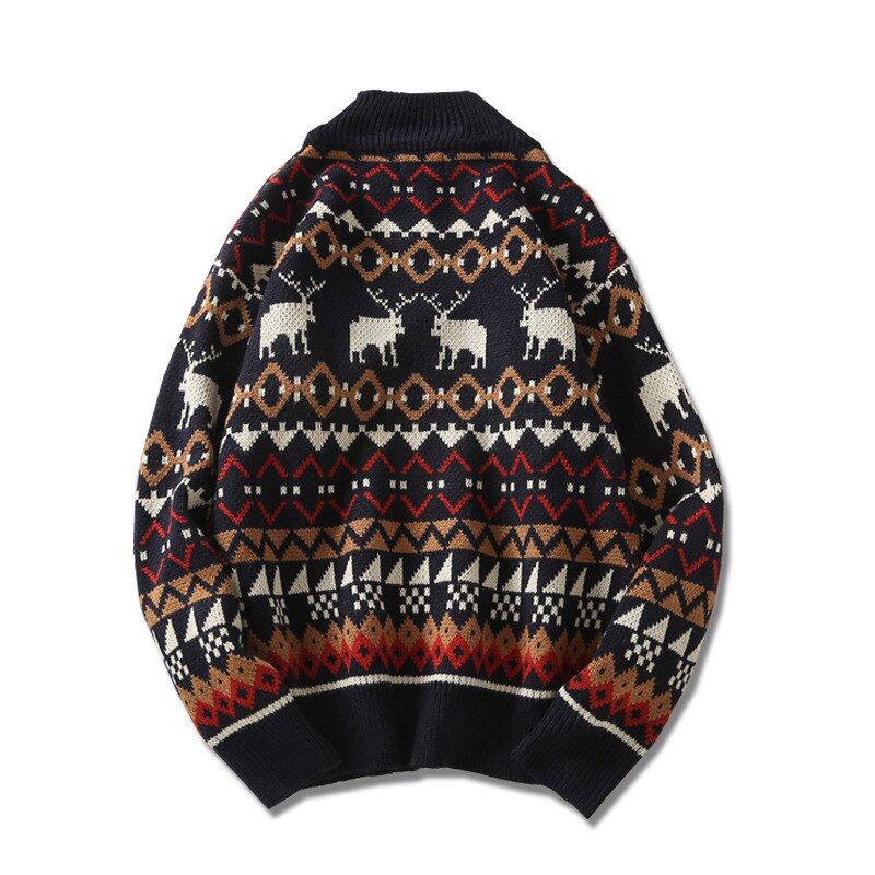 Männer halbe hohe kragen zur Seite fahren Hirsch drucken herbst frühling Weihnachten zur Seite fahren gestrickte zur Seite fahren zur Seite fahren schlank passen für männer kleidung