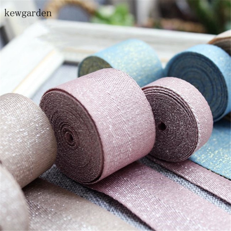 Kewgarden 1 " 3/8 " gouden draad matte textuur satijnen linten handgemaakte tape diy strik lint verpakking lint 5 meter