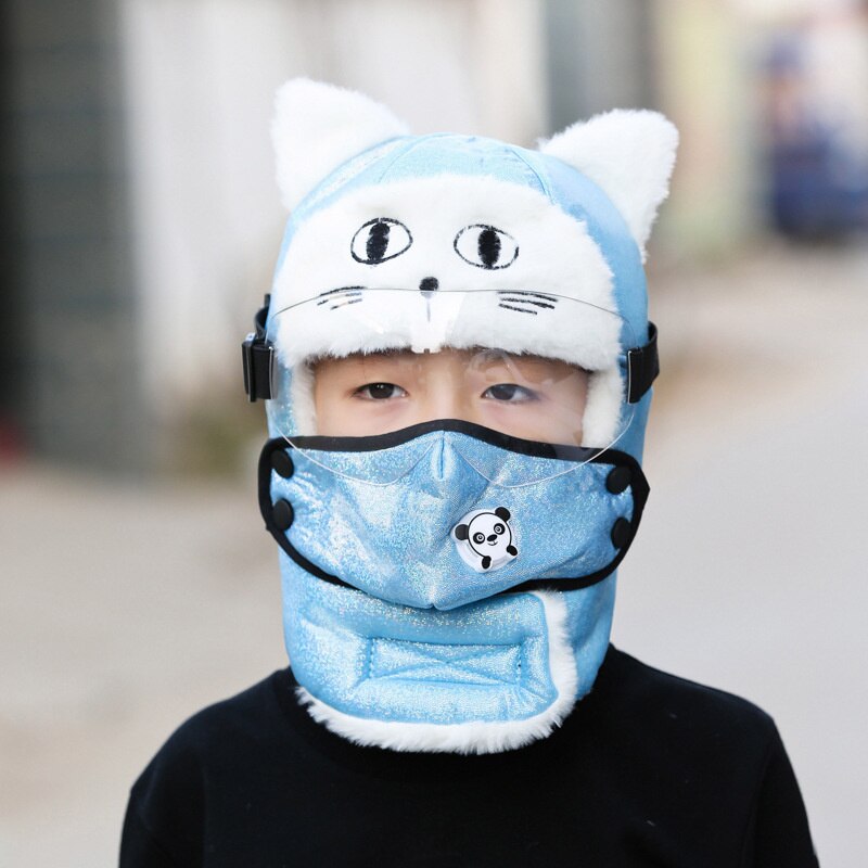 Earflap Pilot Hats and Goggles Trapper Bomber Hat Facemask Cap Bomber Hat with Full Face Ear Flap Children: C08
