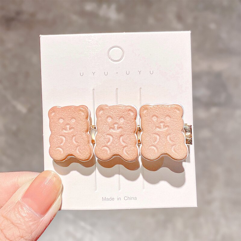 1Pc Eenvoudige Biscuit Haarspeld Vrouwelijke Netto Rode Beer Biscuit Haarspeld Clip Cookie Cartoon Eendenbek Clip Haarspelden Hair Styling Tool