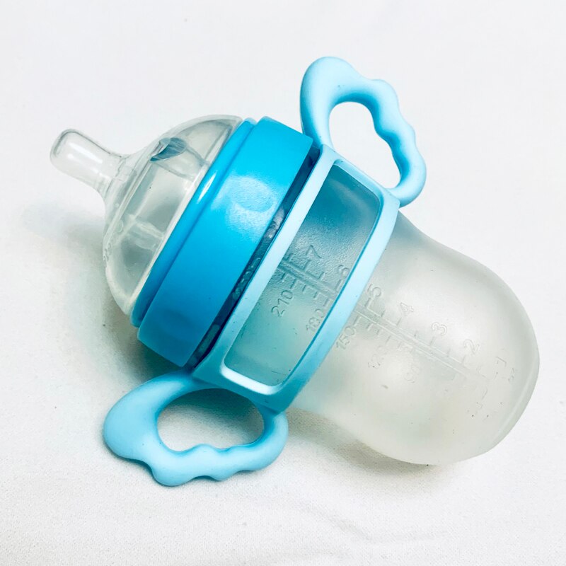 Baby Flasche Brust milch Breite Nacken Weiche Silikon Fütterung Container Baby Wasser Flasche freundlicher Pflege Flaschen silikon griff: Blau 250ml
