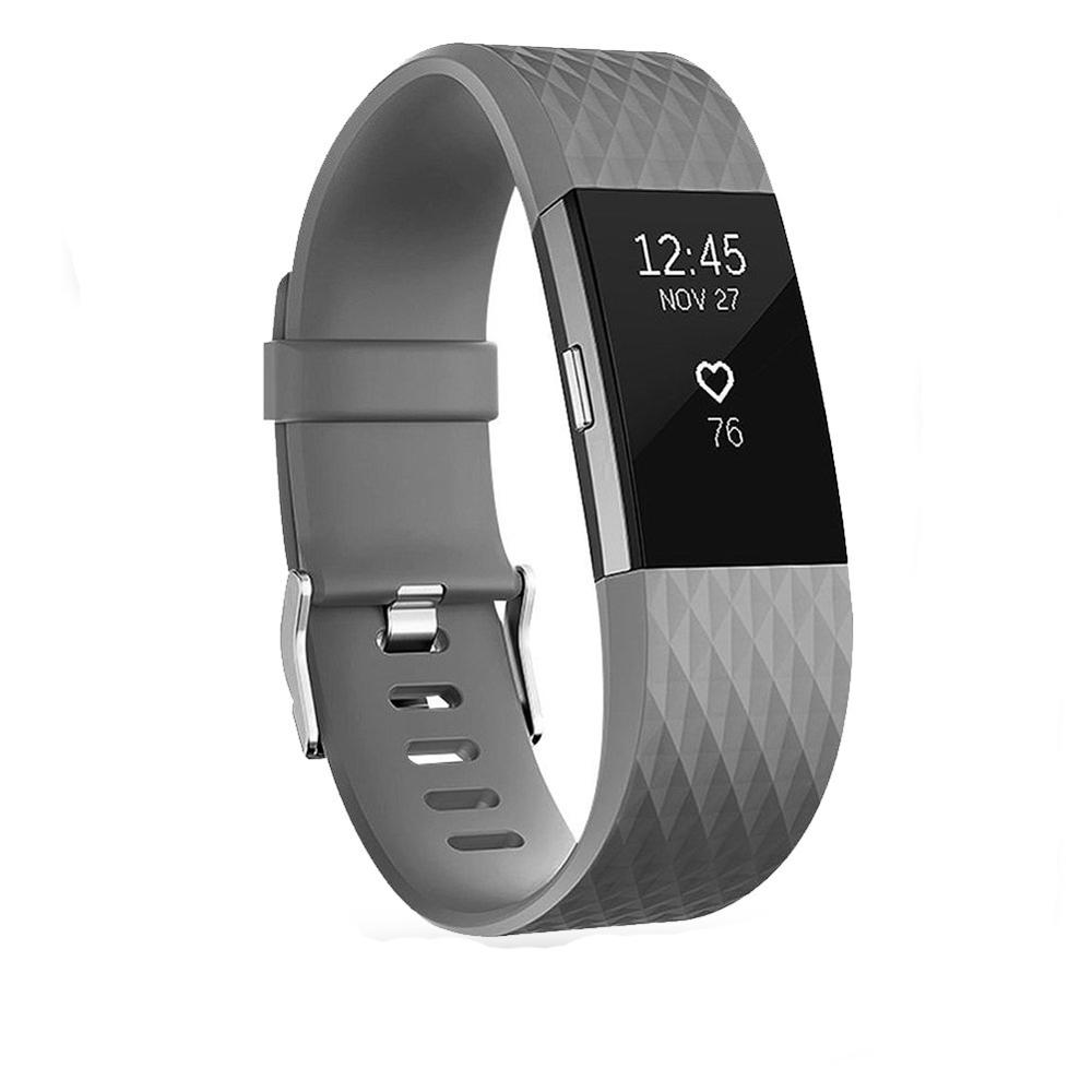 Correa de muñeca de silicona suave banda para Fitbit Charge 2 pulsera de reloj inteligente para cargar bits 2 pequeños y grandes: Gris / S